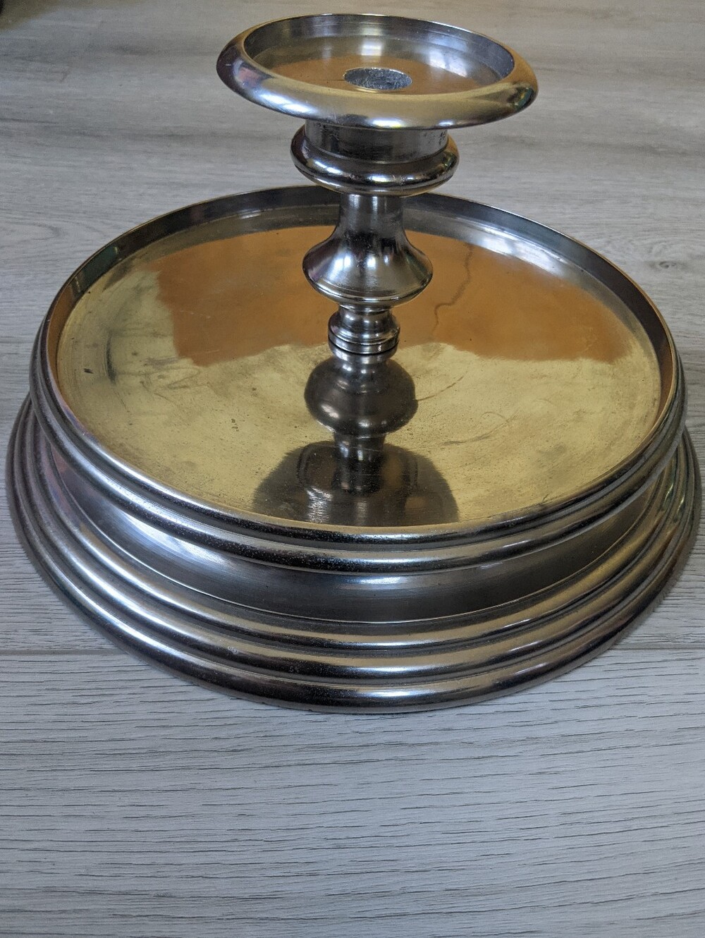 Large Art Deco Style Silver Tone Metal Pedestal Candle Holder